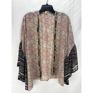 Mystree Boho Floral Kimono Duster Cardigan S/M Open Front Lightweight